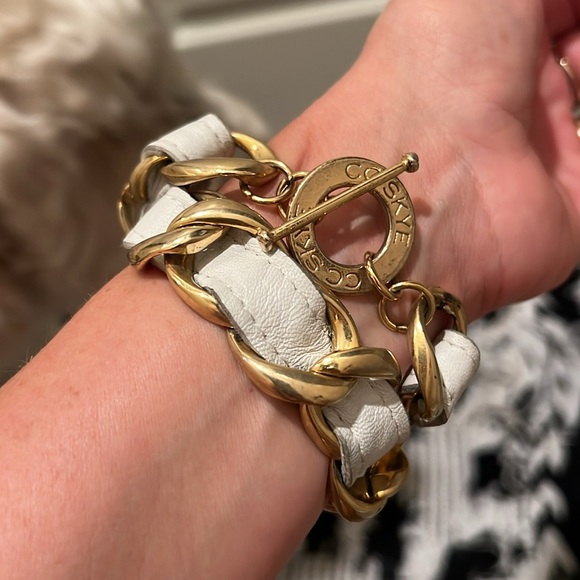 CC Skye Gold & White Chain Link Leather Choker &/or bracelet Y2K - Picture 5 of 10